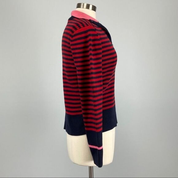 Tommy Hilfiger Womens Striped Red Blue Sweater Quarter Zip Collar size Large - Picture 7 of 11